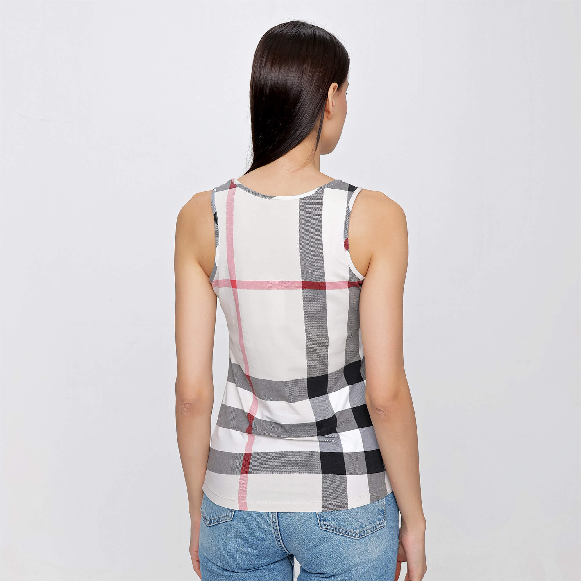 Burberry - Beige Cotton Blend Check Print Tank Top